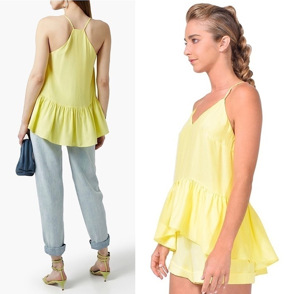 NWT CINQ A SEPT Silk Pastel Y2K Sleeveless Ruffle Hem V-Neck Babydoll Cami Top S - Picture 3 of 9